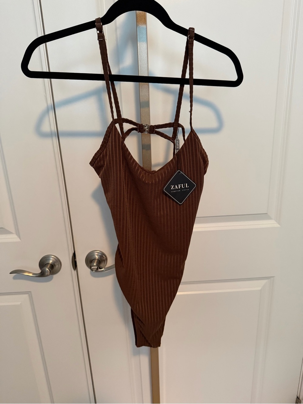 ZAFUL Women's Ribbed Brown Strappy Bodysuit